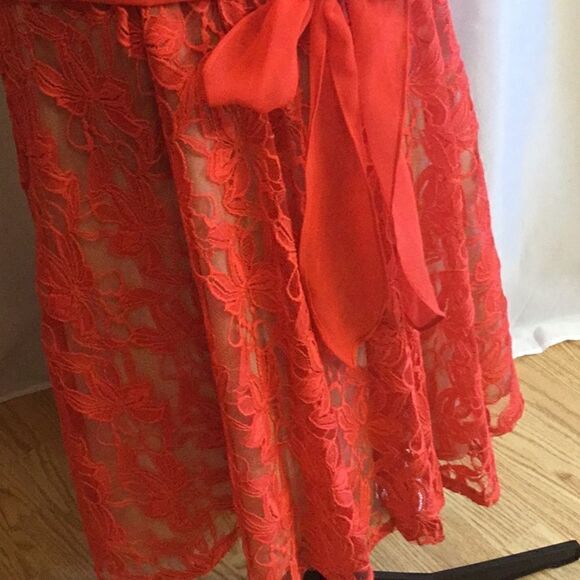 NWOT by DANNY & NICOLE in size 18 tangerine colored dress sheer top with overlay - Picture 7 of 15